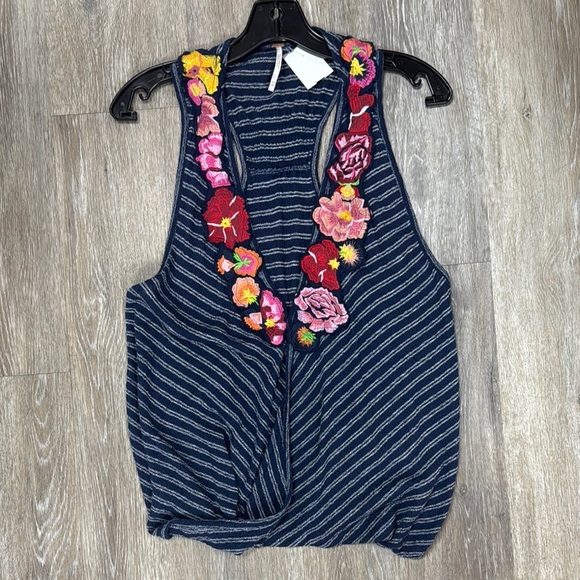 Free People Blue and White Graphic Tank Top - Picture 1 of 1